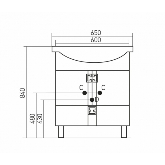 Тумба с раковиной MIXLINE Квадро 1-65 напольная, с раковиной Элеганс 65