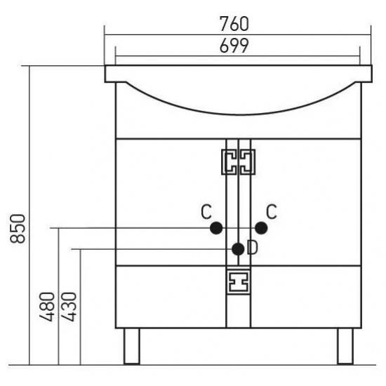 Тумба с раковиной MIXLINE Квадро 1-75 напольная, с раковиной Элеганс 75