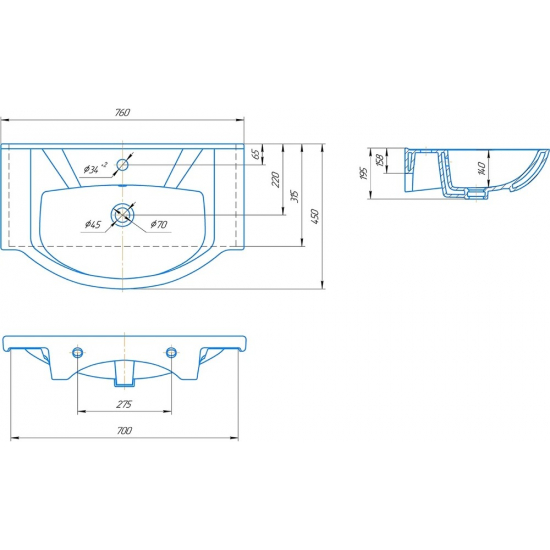 Тумба с раковиной MIXLINE Квадро 1-75 напольная, с раковиной Элеганс 75