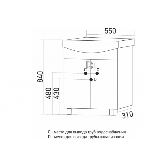 Тумба с раковиной MIXLINE Квадро 55 напольная, с раковиной Элеганс 55