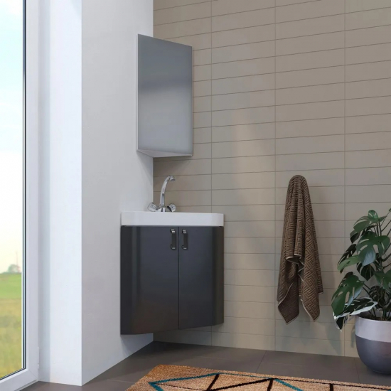 Тумба с раковиной MIXLINE Кварц 67 подвесная угловая серая, с раковиной Quartz 50