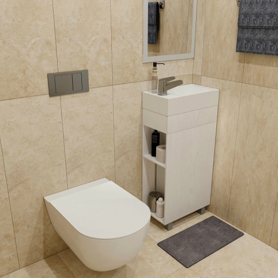 Тумба с раковиной MIXLINE Мини 40 L полки слева, напольная белая с раковиной Sky 40