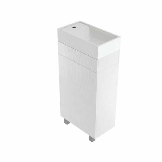 Тумба с раковиной MIXLINE Мини 40 L полки слева, напольная белая с раковиной Sky 40