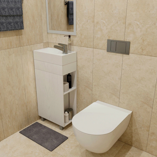 Тумба с раковиной MIXLINE Мини 40 R полки справа, напольная белая с раковиной Sky 40