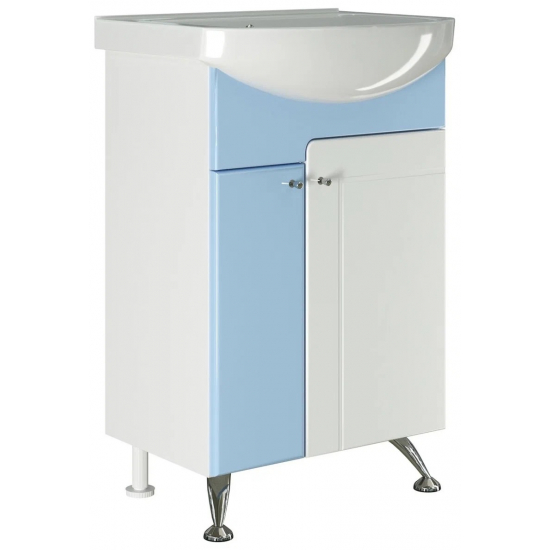 Тумба с раковиной MIXLINE Посейдон 55 напольная голубая / белая с раковиной Уют 55