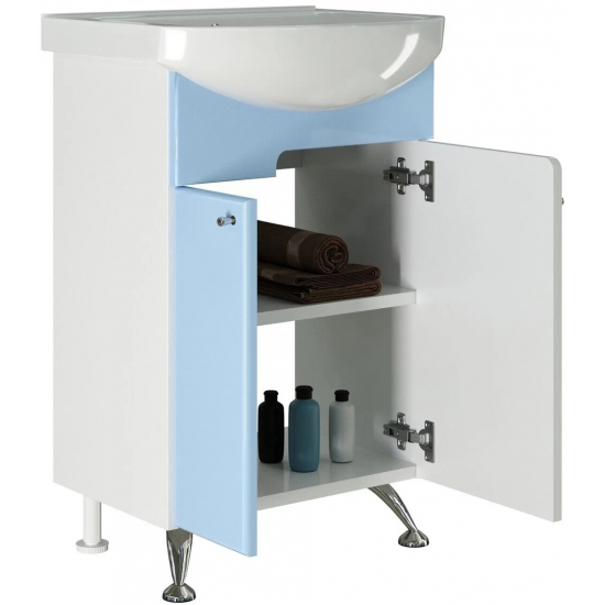 Тумба с раковиной MIXLINE Посейдон 55 напольная голубая / белая с раковиной Уют 55