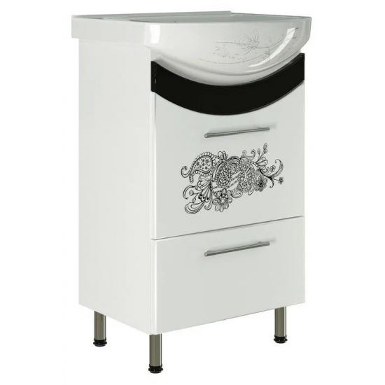 Тумба с раковиной MIXLINE Радуга 50 напольная цветы, с раковиной Арго 50