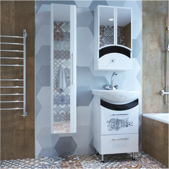 Тумба с раковиной MIXLINE Радуга 50 напольная цветы, с раковиной Арго 50