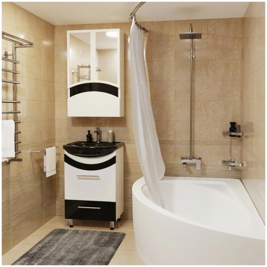 Тумба с раковиной MIXLINE Радуга 52 напольная белая / черная, с раковиной Альфана 52