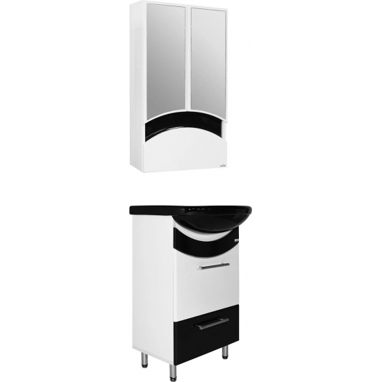 Тумба с раковиной MIXLINE Радуга 52 напольная белая / черная, с раковиной Альфана 52