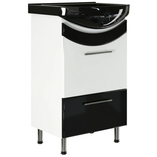 Тумба с раковиной MIXLINE Радуга 52 напольная белая / черная, с раковиной Альфана 52