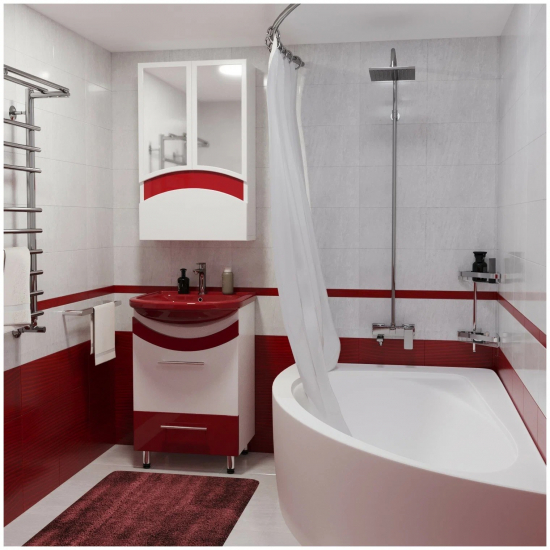 Тумба с раковиной MIXLINE Радуга 52 напольная белая / красная, с раковиной Альфана 52