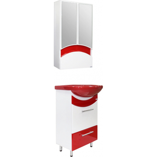 Тумба с раковиной MIXLINE Радуга 52 напольная белая / красная, с раковиной Альфана 52