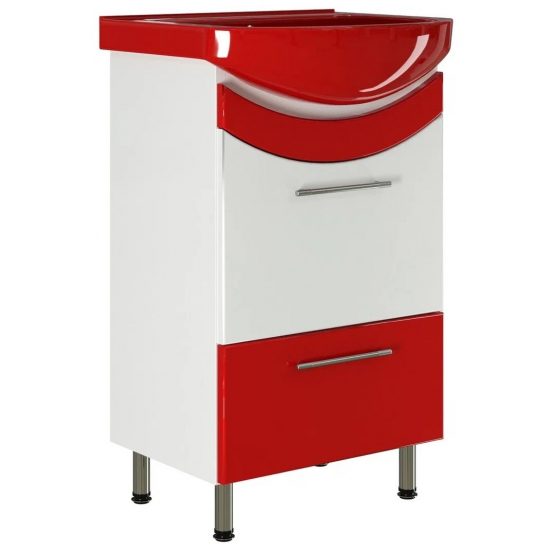 Тумба с раковиной MIXLINE Радуга 52 напольная белая / красная, с раковиной Альфана 52