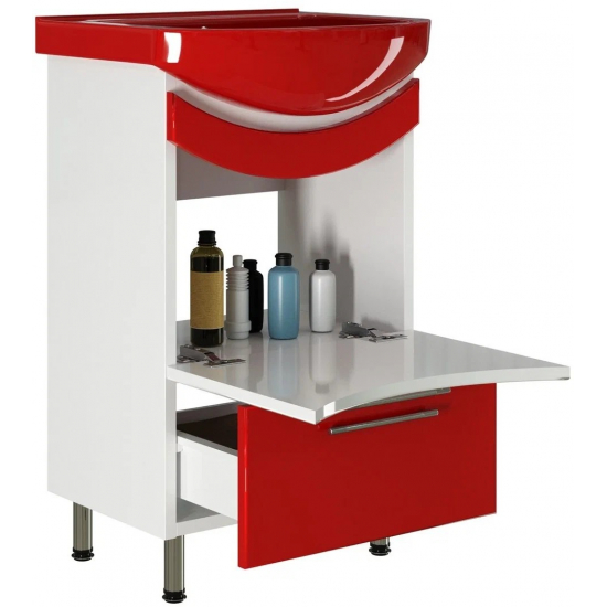 Тумба с раковиной MIXLINE Радуга 52 напольная белая / красная, с раковиной Альфана 52