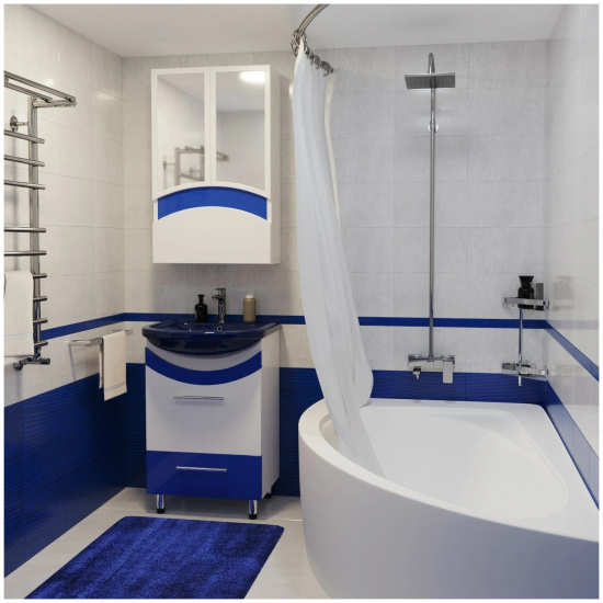 Тумба с раковиной MIXLINE Радуга 52 напольная белая / синяя, с раковиной Альфана 52