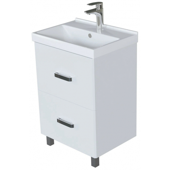 Тумба с раковиной MIXLINE Стив 60 напольная белая, 2 ящика с раковиной Fest 60