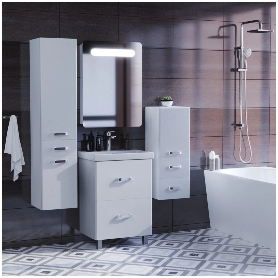 Тумба с раковиной MIXLINE Стив 60 напольная белая, 2 ящика с раковиной Fest 60