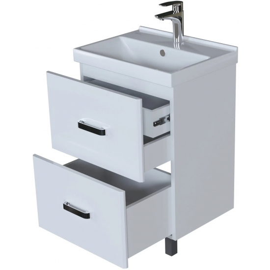 Тумба с раковиной MIXLINE Стив 60 напольная белая, 2 ящика с раковиной Fest 60
