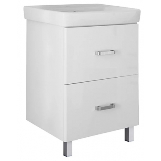 Тумба с раковиной MIXLINE Стив 60 напольная белая, 2 ящика с раковиной Fest 60