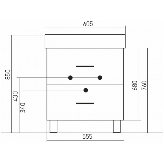Тумба с раковиной MIXLINE Стив 60 напольная белая, 2 ящика с раковиной Fest 60