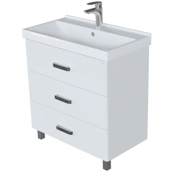 Тумба с раковиной MIXLINE Стив 80 напольная белая, 3 ящика с раковиной Fest 80