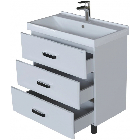 Тумба с раковиной MIXLINE Стив 80 напольная белая, 3 ящика с раковиной Fest 80
