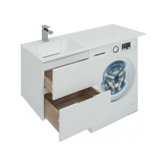 Тумба с раковиной на стиральную машину AQUANET Алвита 120 L 2 ящика подвесная, белая