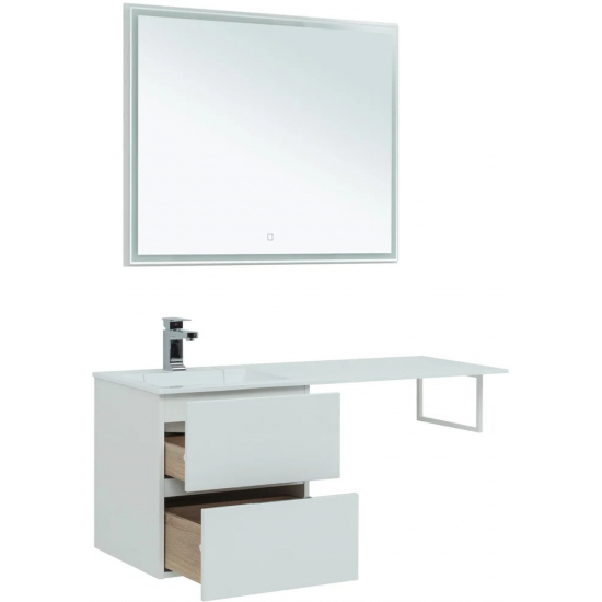 Тумба с раковиной на стиральную машину AQUANET Алвита 120 L 2 ящика подвесная, белая