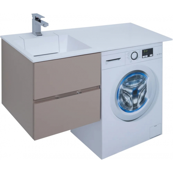 Тумба с раковиной на стиральную машину AQUANET Алвита 120 L 2 ящика подвесная, капучино