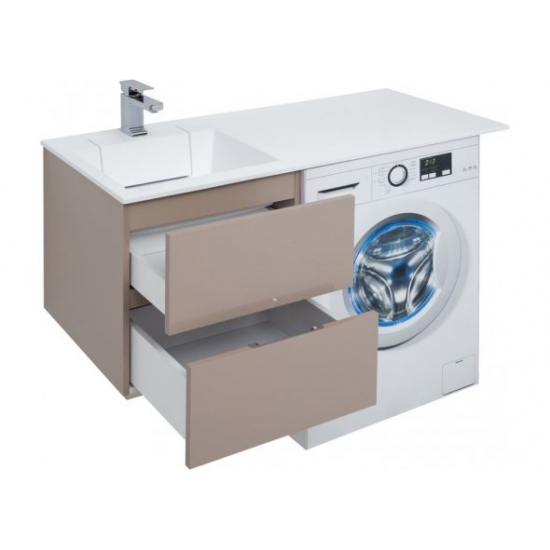 Тумба с раковиной на стиральную машину AQUANET Алвита 120 L 2 ящика подвесная, капучино