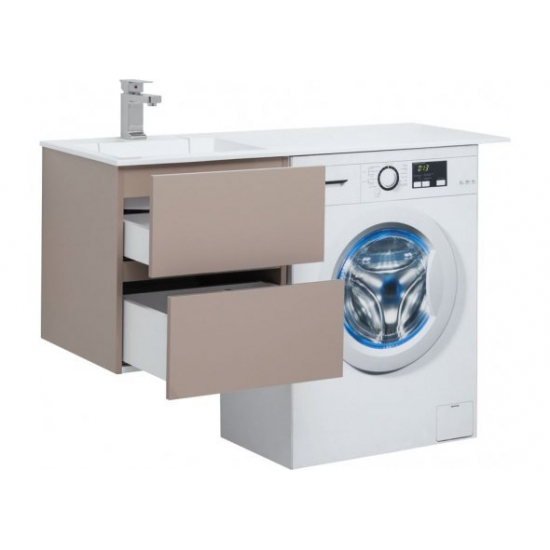 Тумба с раковиной на стиральную машину AQUANET Алвита 120 L 2 ящика подвесная, капучино