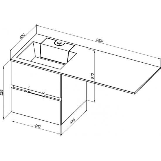 Тумба с раковиной на стиральную машину AQUANET Алвита 120 L 2 ящика подвесная, серый антрацит