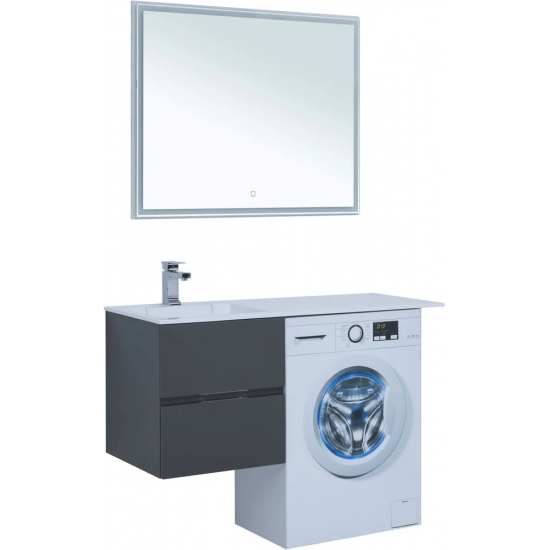 Тумба с раковиной на стиральную машину AQUANET Алвита 120 L 2 ящика подвесная, серый антрацит