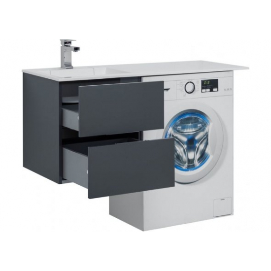 Тумба с раковиной на стиральную машину AQUANET Алвита 120 L 2 ящика подвесная, серый антрацит