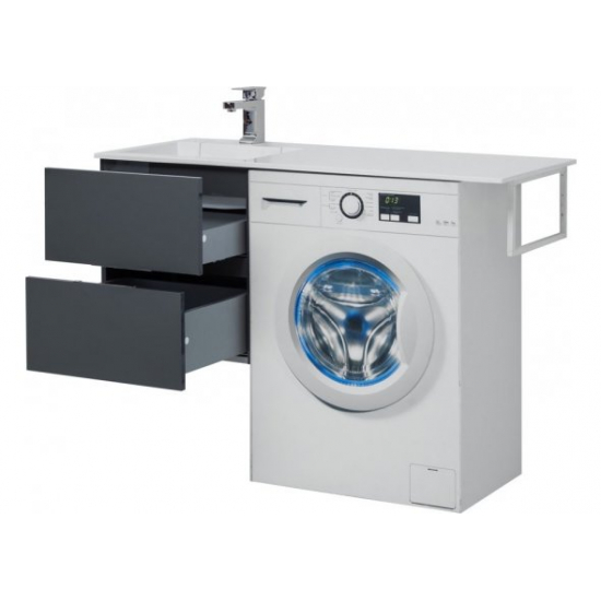 Тумба с раковиной на стиральную машину AQUANET Алвита 120 L 2 ящика подвесная, серый антрацит