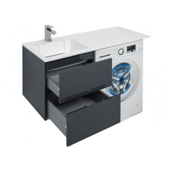 Тумба с раковиной на стиральную машину AQUANET Алвита 120 L 2 ящика подвесная, серый антрацит