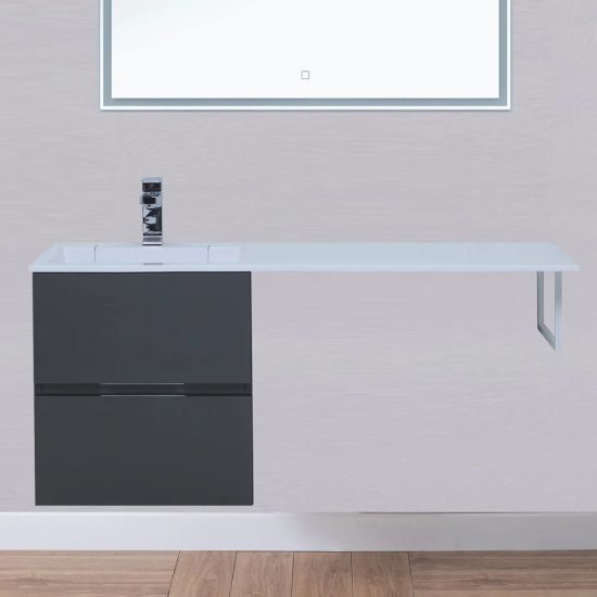 Тумба с раковиной на стиральную машину AQUANET Алвита 120 L 2 ящика подвесная, серый антрацит