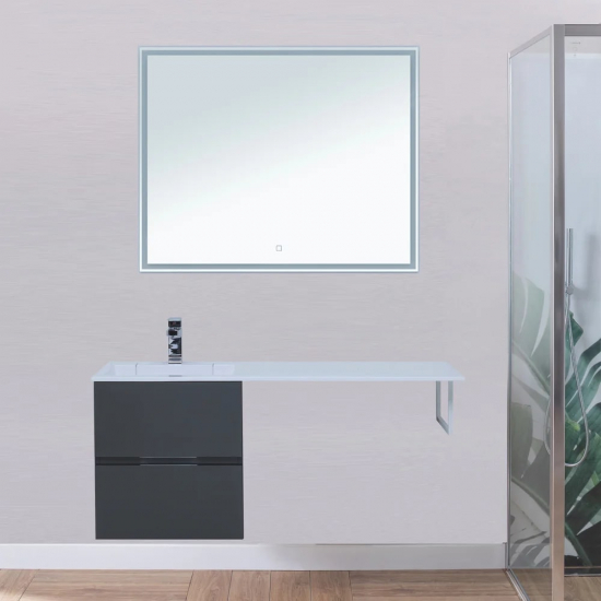 Тумба с раковиной на стиральную машину AQUANET Алвита 120 L 2 ящика подвесная, серый антрацит