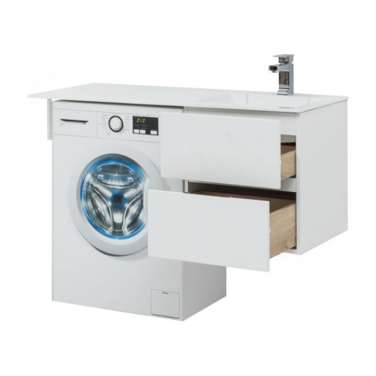 Тумба с раковиной на стиральную машину AQUANET Алвита 120 R 2 ящика подвесная, белая