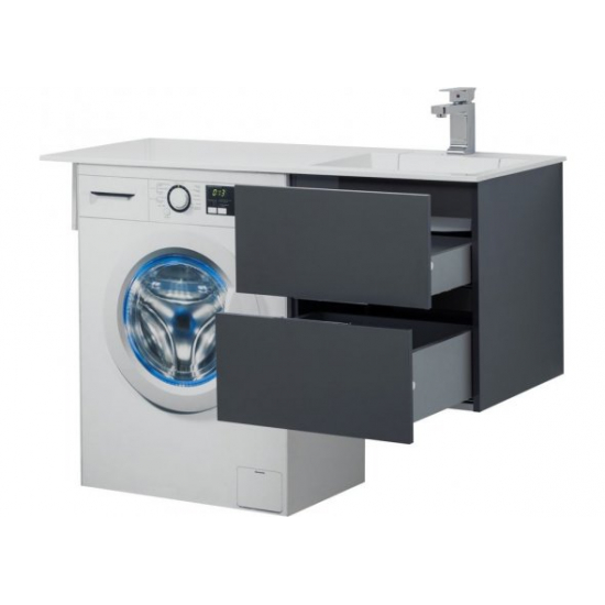 Тумба с раковиной на стиральную машину AQUANET Алвита 120 R 2 ящика подвесная, серый антрацит