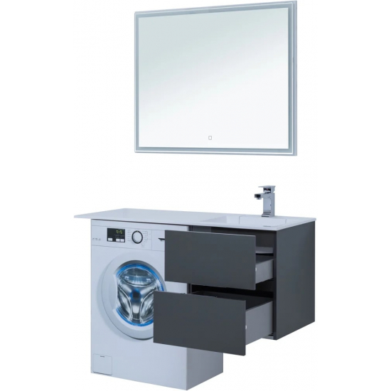 Тумба с раковиной на стиральную машину AQUANET Алвита 120 R 2 ящика подвесная, серый антрацит