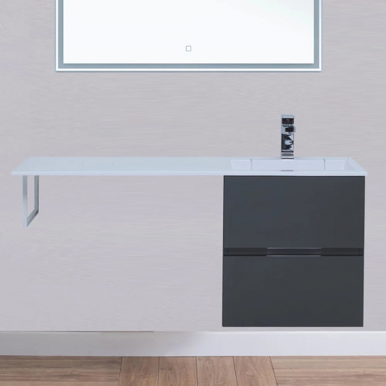 Тумба с раковиной на стиральную машину AQUANET Алвита 120 R 2 ящика подвесная, серый антрацит