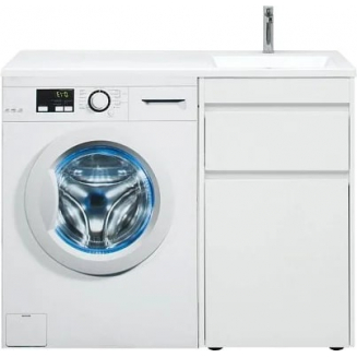 Тумба с раковиной на стиральную машину AQUANET Токио 110 R 1 ящик, с корзиной напольная, белая