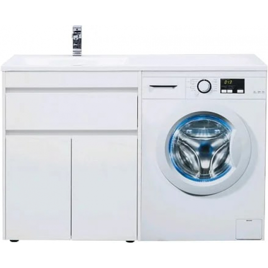 Тумба с раковиной на стиральную машину AQUANET Токио 130 L 1 ящик / 2 двери напольная, белая