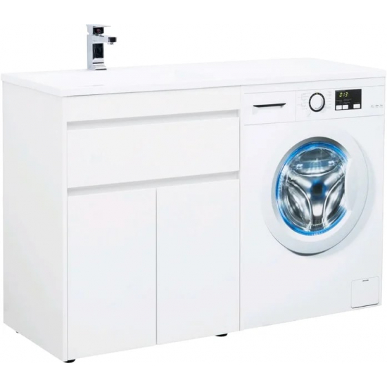 Тумба с раковиной на стиральную машину AQUANET Токио 130 L 1 ящик / 2 двери напольная, белая
