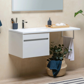 Тумба с раковиной на стиральную машину AQUANET Токио 130 L 1 ящик, подвесная, белая