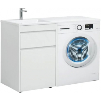 Тумба с раковиной на стиральную машину AQUANET Токио 130 L (1ящик) напольная, белая