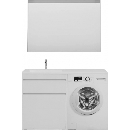 Тумба с раковиной на стиральную машину AQUANET Токио 130 L (1ящик) напольная, белая