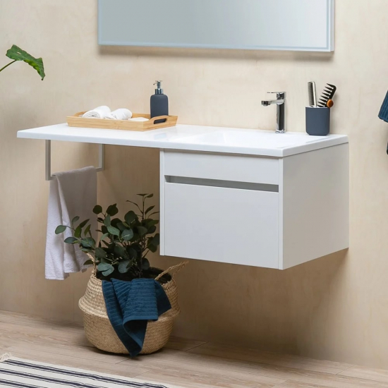 Тумба с раковиной на стиральную машину AQUANET Токио 130 R 1 ящик, подвесная, белая